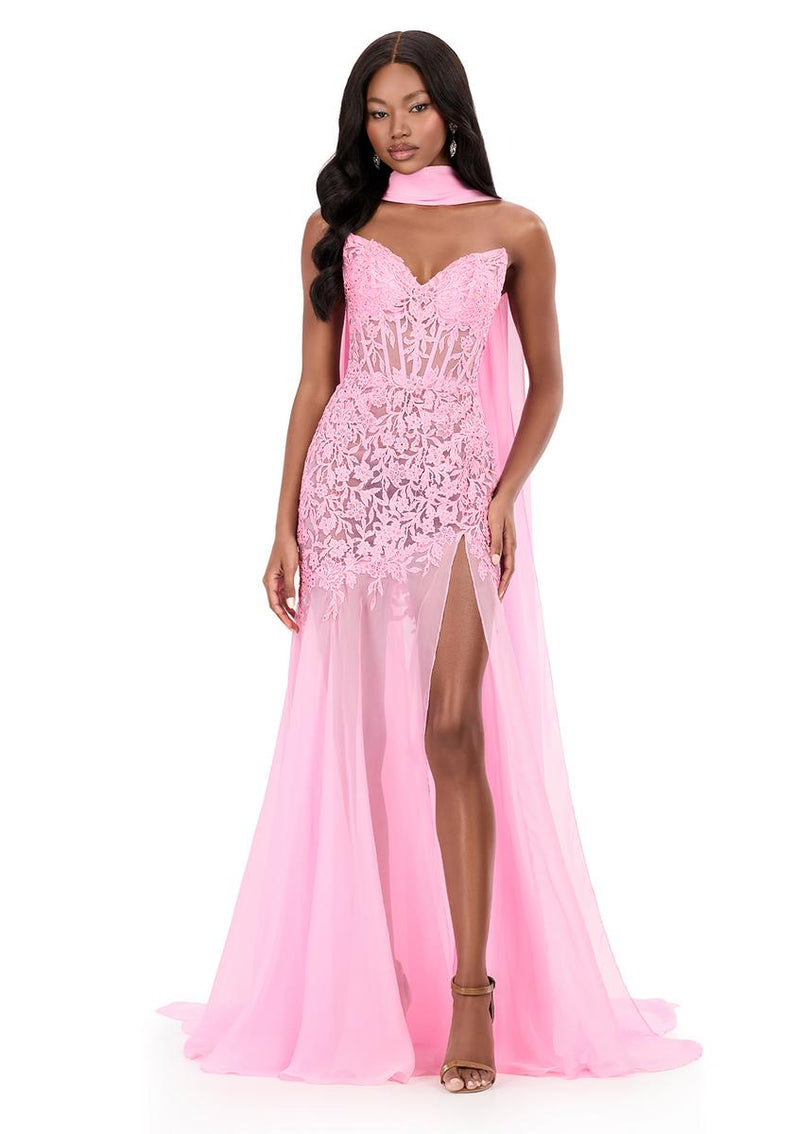 ASHLEYlauren Strapless Fitted Lace Prom Dress 12257