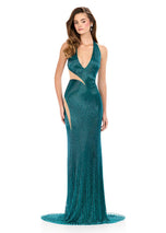 ASHLEYlauren Beaded Halter Cut Out Prom Dress 12263