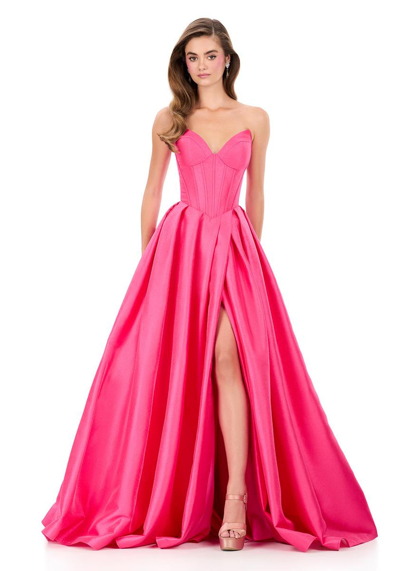 ASHLEYlauren Corset Pleated Ball Gown Dress 12266