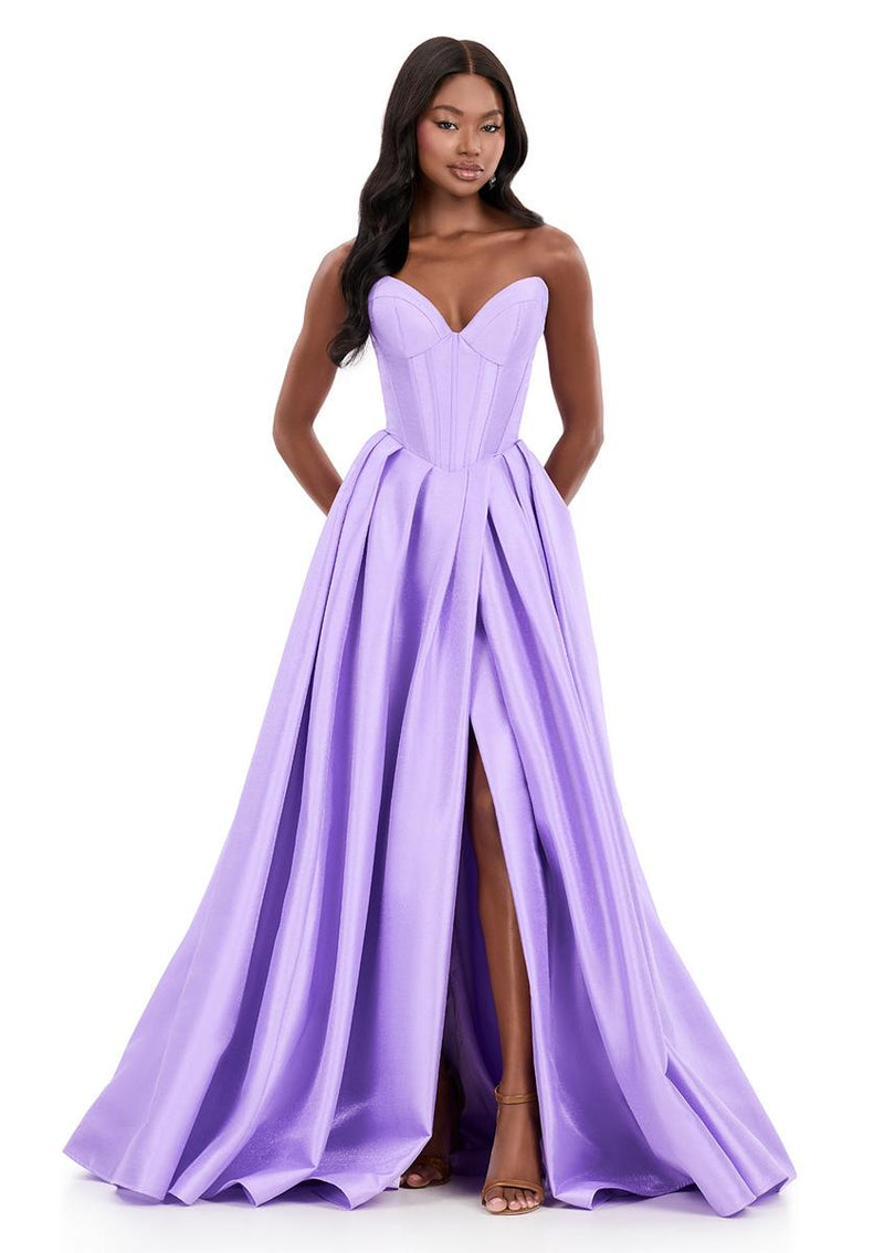 ASHLEYlauren Corset Pleated Ball Gown Dress 12266