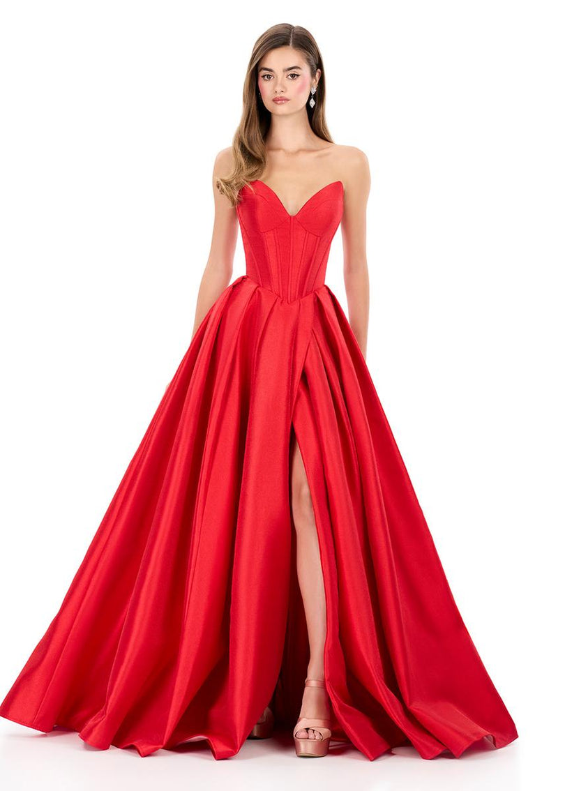 ASHLEYlauren Corset Pleated Ball Gown Dress 12266