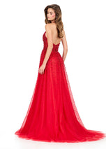 ASHLEYlauren Beaded Tulle Halter Prom Dress 12268