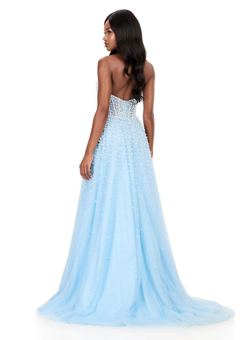 ASHLEYlauren Beaded Tulle Halter Prom Dress 12268