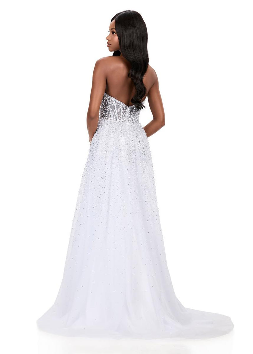 ASHLEYlauren Beaded Tulle Halter Prom Dress 12268