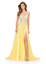 ASHLEYlauren Beaded Tulle Halter Prom Dress 12268