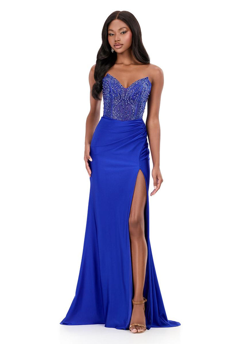 ASHLEYlauren Plunging Beaded Prom Dress 12271
