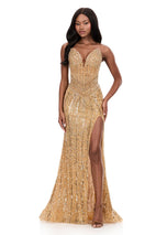 ASHLEYlauren Drop Waist Beaded Prom Dress 12274
