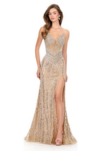 ASHLEYlauren Drop Waist Beaded Prom Dress 12274