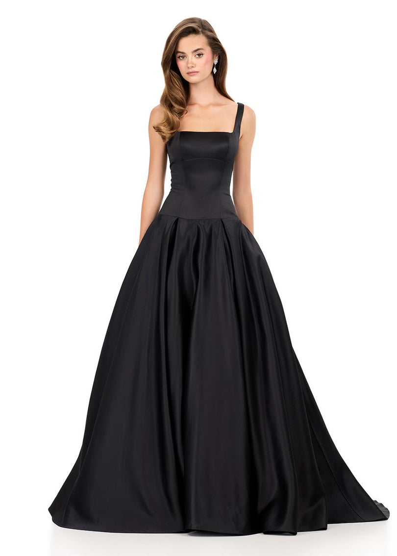 ashley lauren black prom dress Ashley Lauren 11644 - Spaghetti Strap Satin Prom Dress 14 / Black