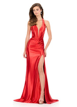 ASHLEYlauren Jersey Plunging Prom Dress 12285