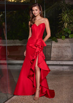 ASHLEYlauren Ruffle Slit Prom Dress 12287