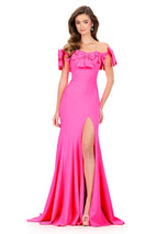 ASHLEYlauren Off Shoulder Fitted Scuba Prom Dress 12288