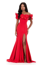 ASHLEYlauren Off Shoulder Fitted Scuba Prom Dress 12288
