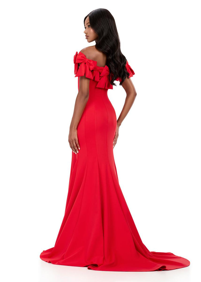 ASHLEYlauren Off Shoulder Fitted Scuba Prom Dress 12288