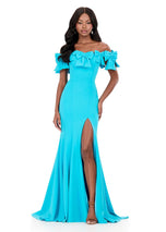ASHLEYlauren Off Shoulder Fitted Scuba Prom Dress 12288