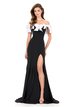 ASHLEYlauren Off Shoulder Fitted Scuba Prom Dress 12288