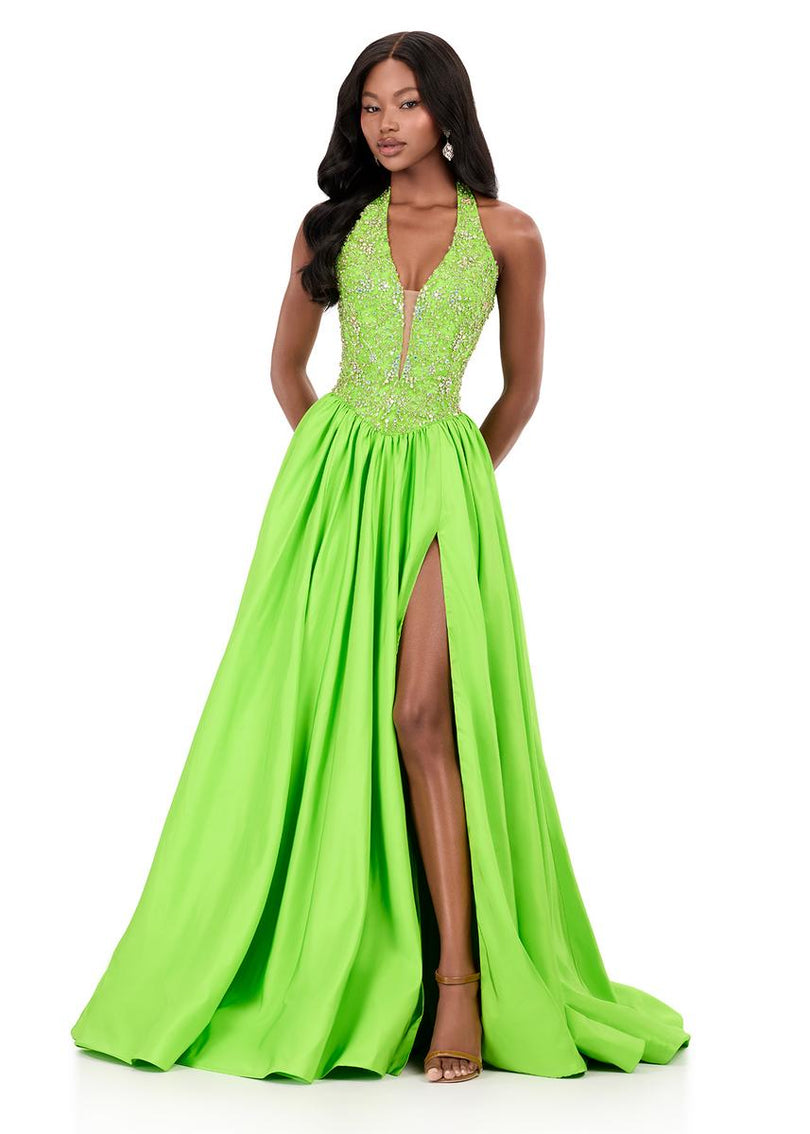 ASHLEYlauren Taffeta Halter Pageant Dress 12299