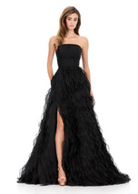 ASHLEYlauren Strapless Crinkle Ball Gown Prom Dress 12306