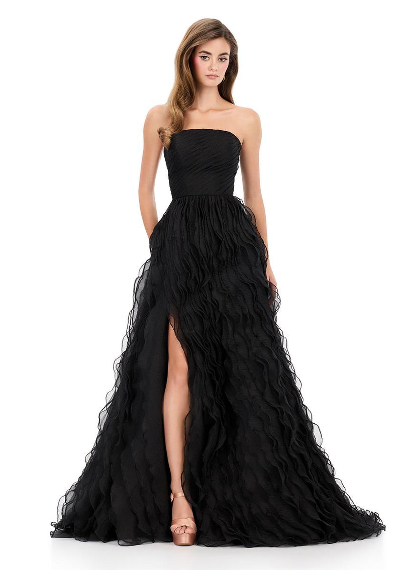 ASHLEYlauren Strapless Crinkle Ball Gown Prom Dress 12306