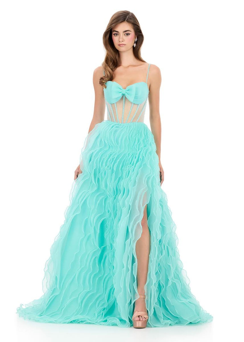 ASHLEYlauren Crinkle Organza Corset Prom Dress 12307