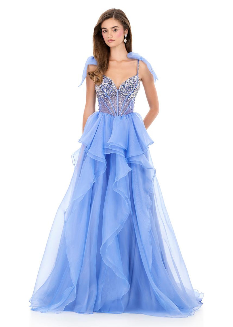 ASHLEYlauren Beaded Illusion Ruffle Prom Dress 12312 ASHLEYlauren Beaded Illusion Ruffle Prom Dress 12312