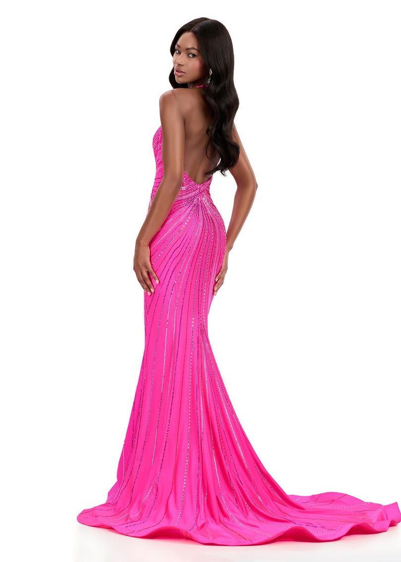 ASHLEYlauren Hot Stone Halter Prom Dress 12327