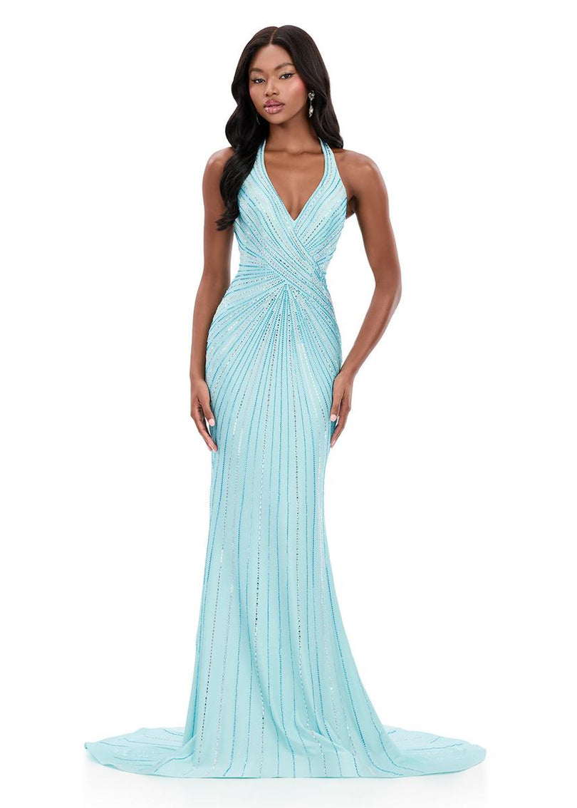 ASHLEYlauren Hot Stone Halter Prom Dress 12327