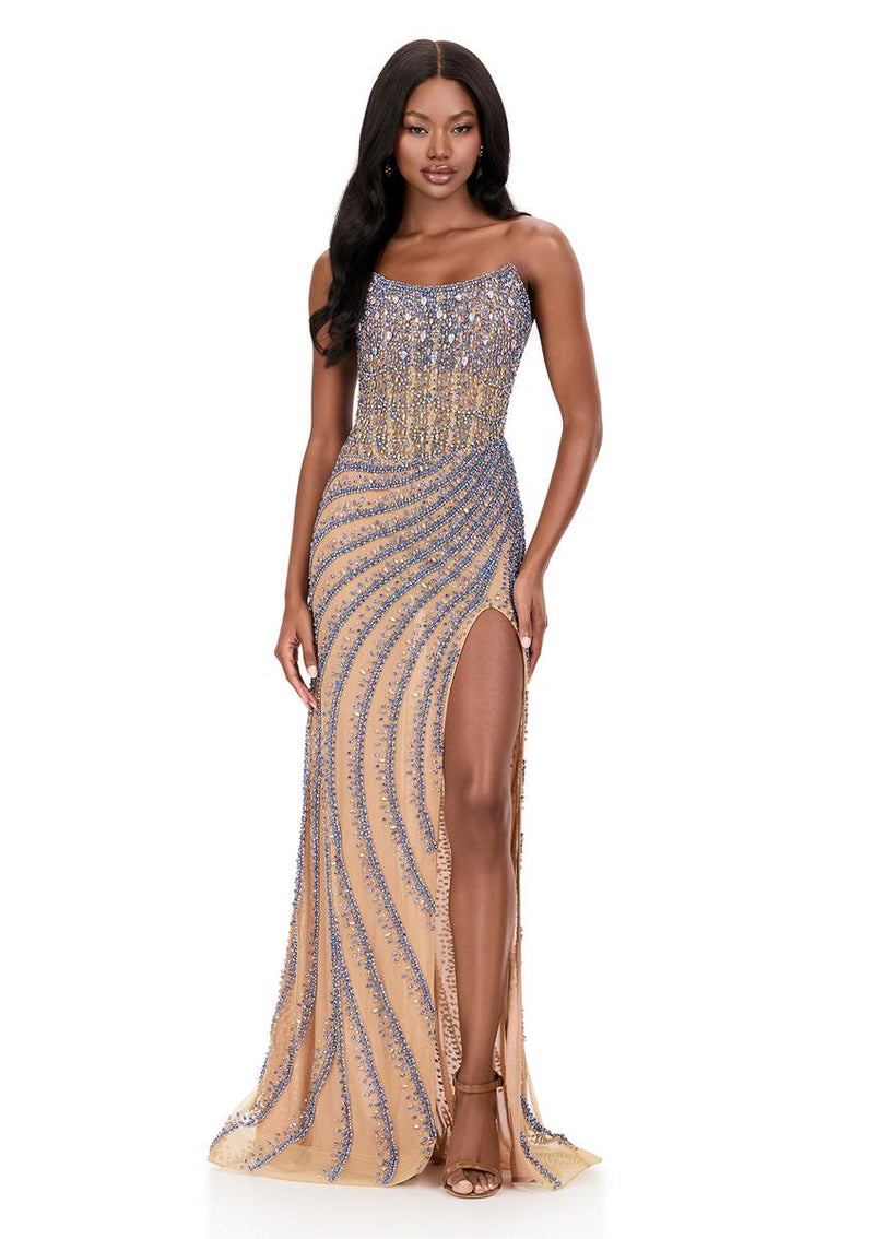 ASHLEYlauren Beaded Strapless Prom Dress 12328