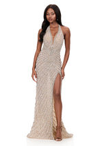 ASHLEYlauren Plunging High Slit Prom Dress 12331