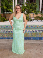 Primavera V-Neck Sequin Plus Size Prom Dress 14048