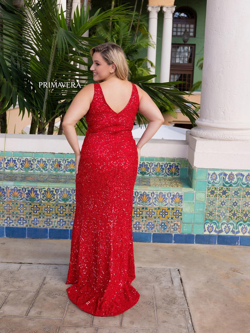 Primavera V-Neck Sequin Plus Size Prom Dress 14048 Primavera V-Neck Sequin Plus Size Prom Dress 14048