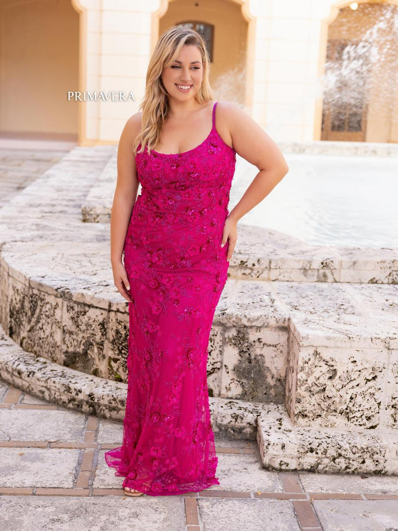 Primavera Plus Size 3D Floral Beaded Prom Dress 14050 Primavera Plus Size 3D Floral Beaded Prom Dress 14050