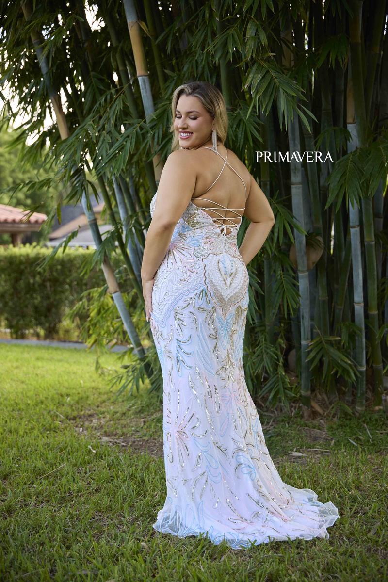 Curvy by Primavera Fitted Lace Up Beaded Prom Dress 147074 Curvy by Primavera Fitted Lace Up Beaded Prom Dress 147074