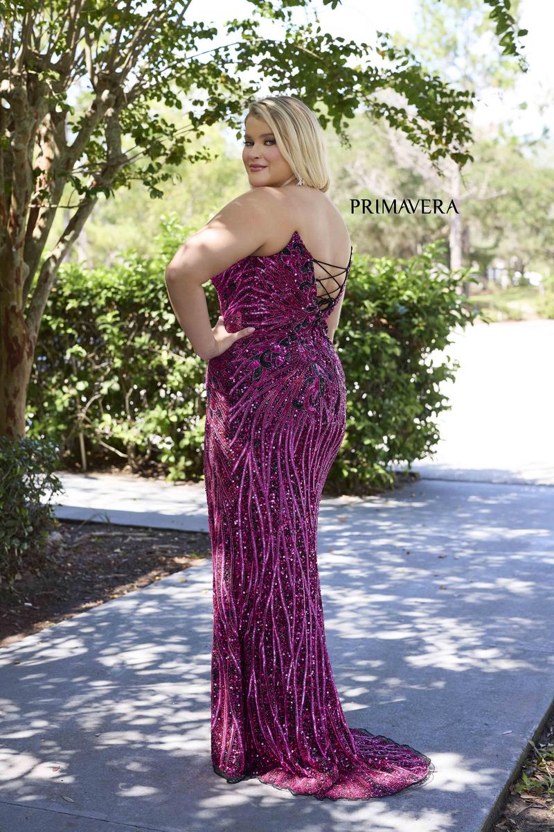 Curvy by Primavera Beaded Lace Up Back Prom Dress 14083 Curvy by Primavera Beaded Lace Up Back Prom Dress 14083