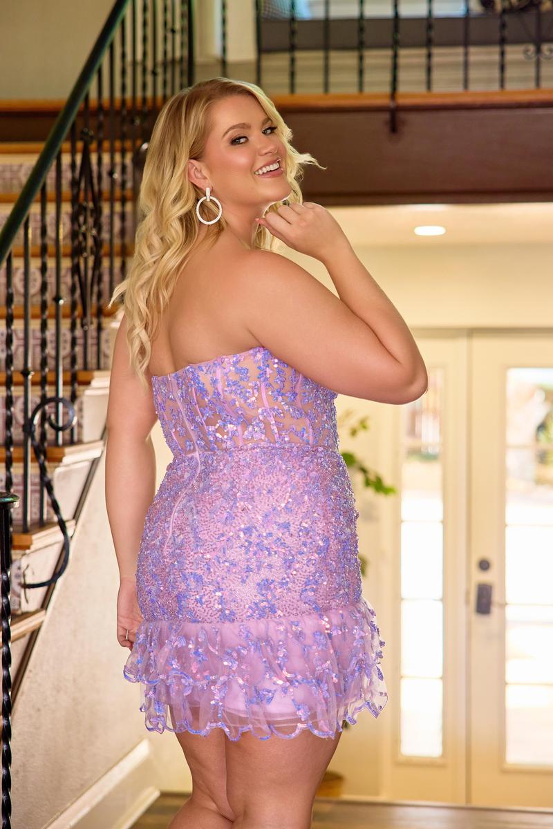 purple ruffle dress hoco Curvy by Primavera Ruffle Hem HoCo Dress 14089