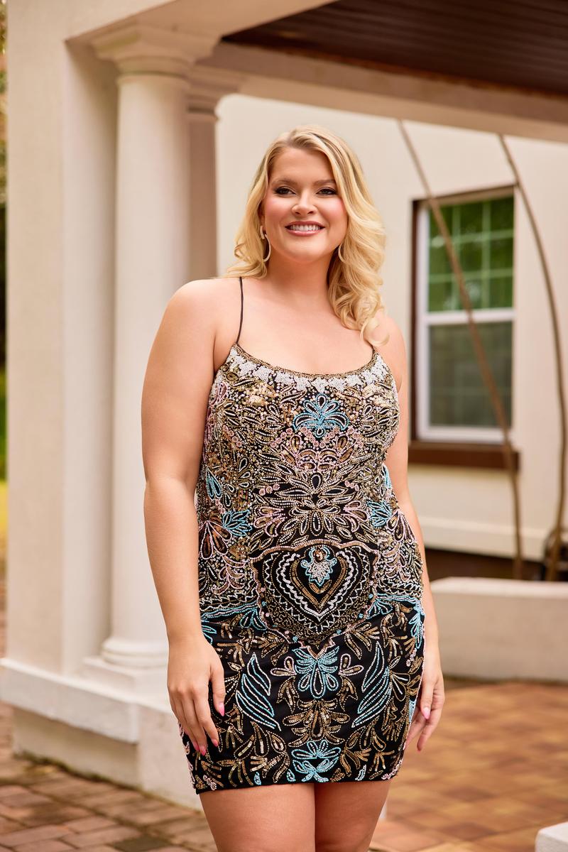Curvy by Primavera Beaded Multi HoCo Dress 14090 Curvy by Primavera Beaded Multi HoCo Dress 14090