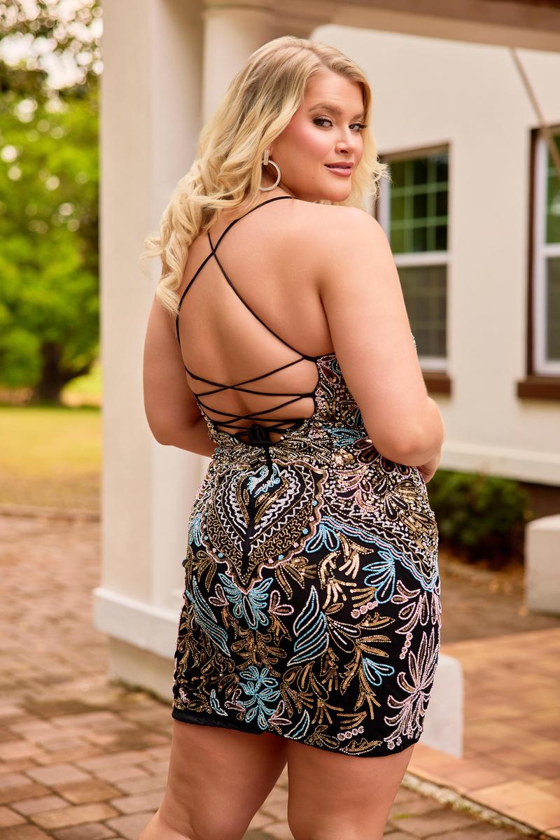 Curvy by Primavera Beaded Multi HoCo Dress 14090