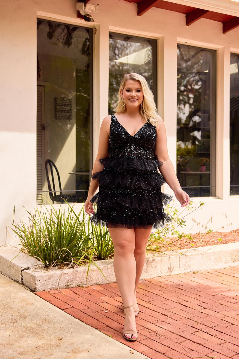 Curvy by Primavera Sequin Ruffle HoCo Dress 14092