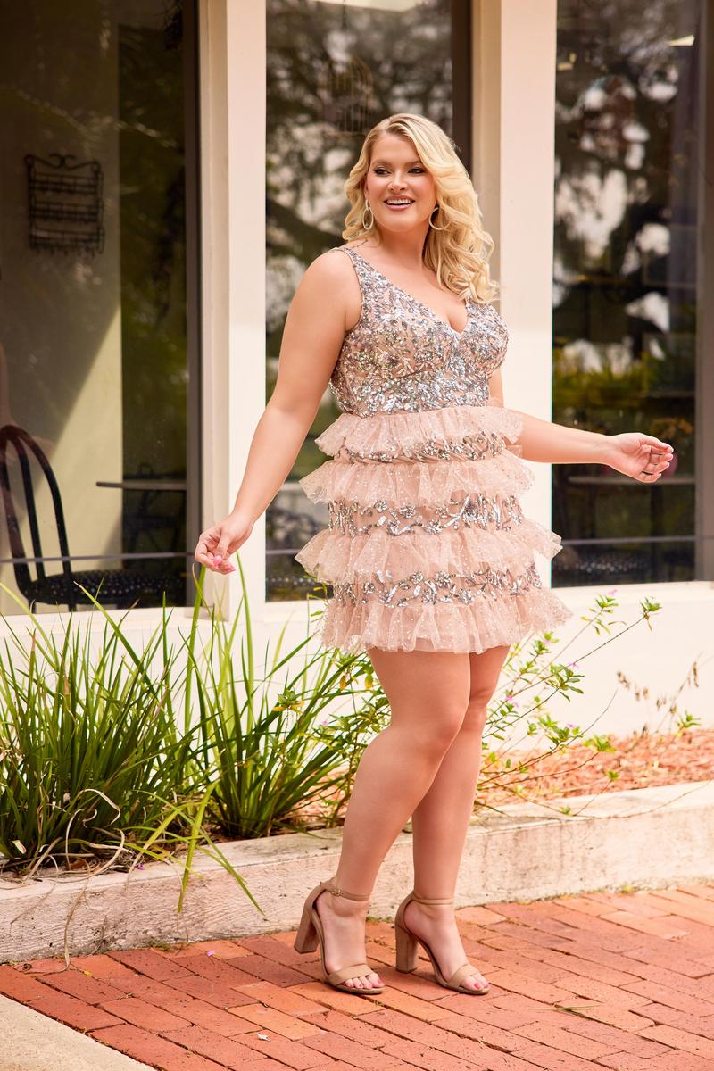 Curvy by Primavera Sequin Ruffle HoCo Dress 14092