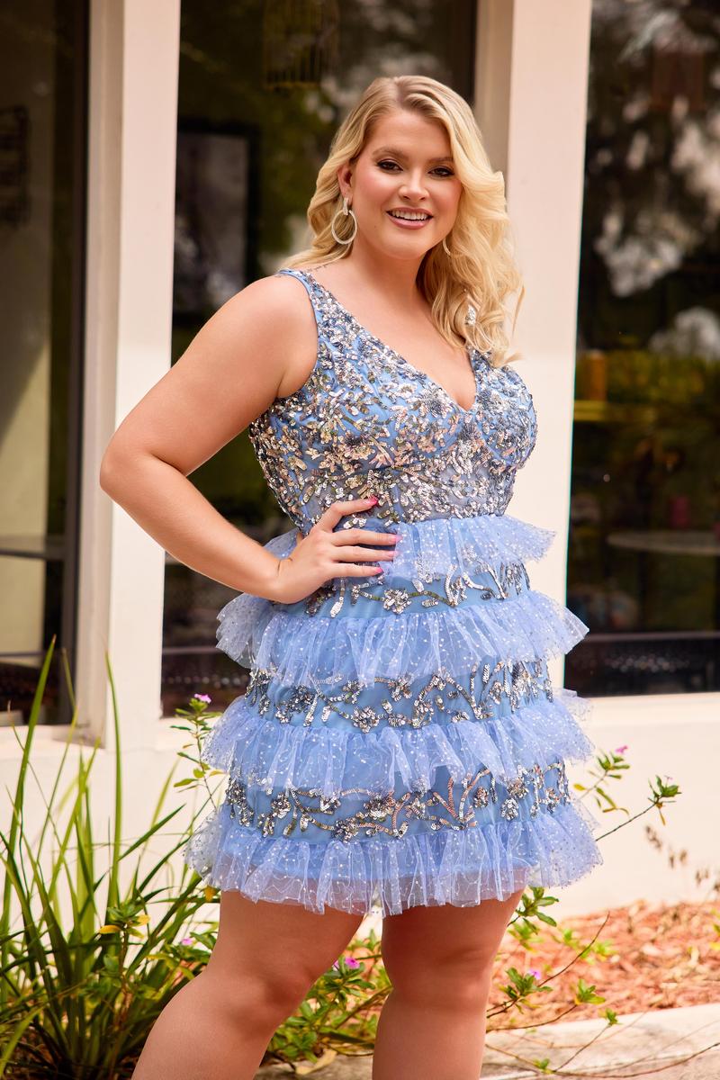 Curvy by Primavera Sequin Ruffle HoCo Dress 14092