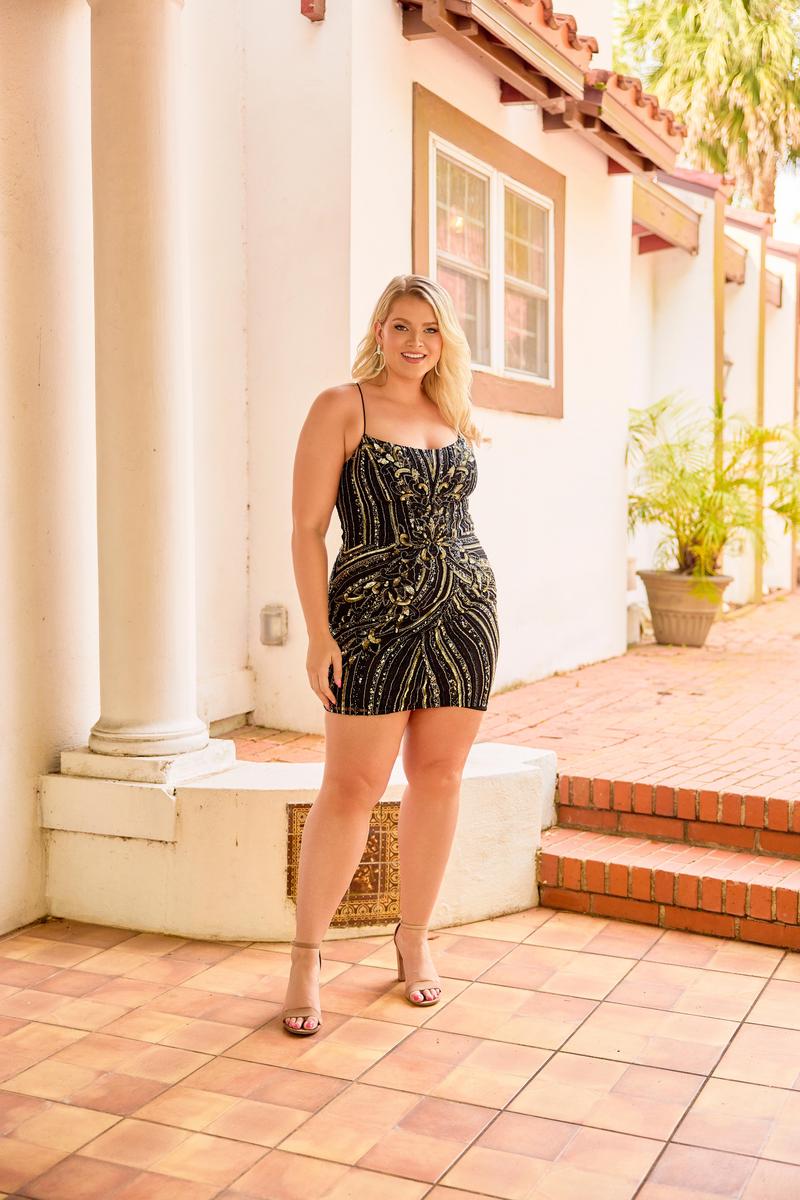 Curvy by Primavera Lace-up Sequin HoCo Dress 14093