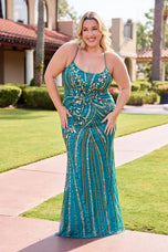 Curvy by Primavera Swirl Beadwork Fitted Prom Dress 14101