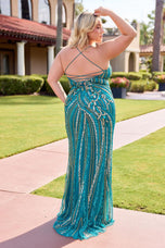 Curvy by Primavera Swirl Beadwork Fitted Prom Dress 14101