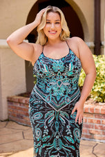 Curvy by Primavera Beaded Pattern Lace Up Prom Dress 14102