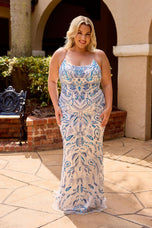 Curvy by Primavera Beaded Pattern Lace Up Prom Dress 14102