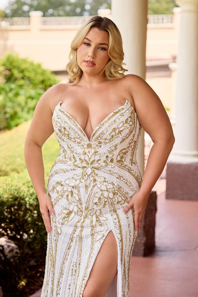 Curvy by Primavera Cateye Strapless Fitted Prom Dress 14103