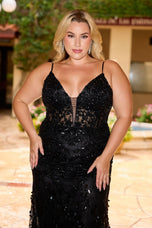Curvy by Primavera Illusion Corset Prom Dress 14106