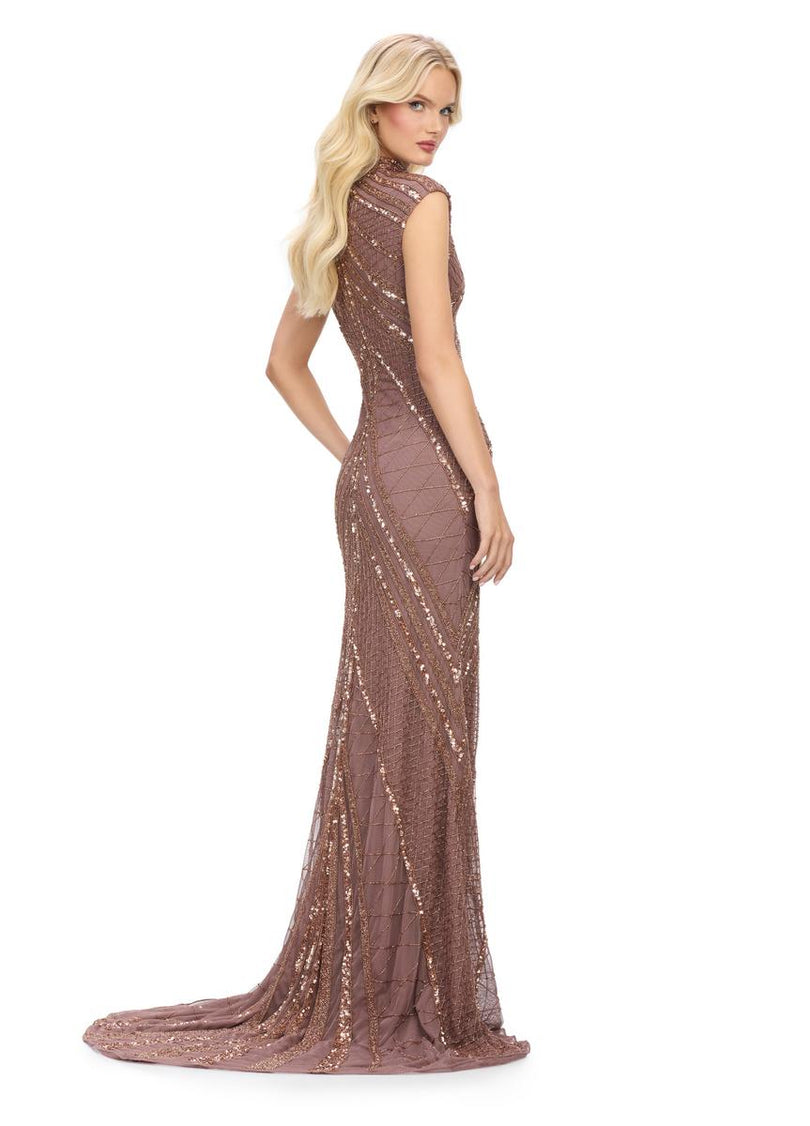 AshleyLauren Cap Sleeve Beaded Prom Dress 1624 Peacock / 14 AshleyLauren Cap Sleeve Beaded Prom Dress 1624 Peacock / 14