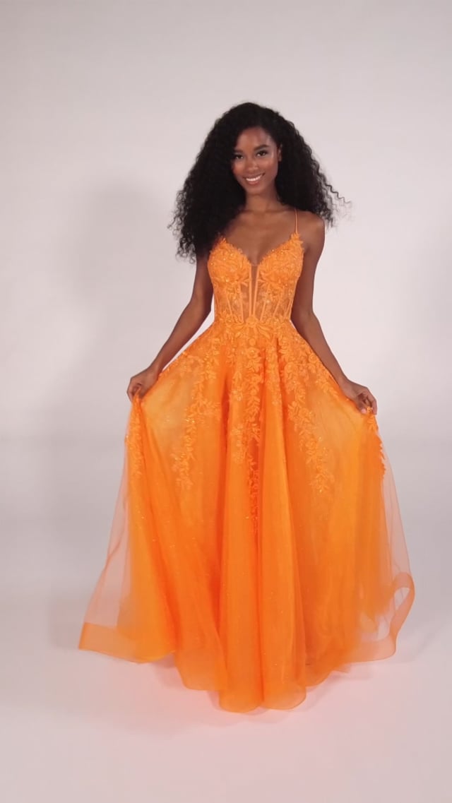light orange prom dresses Fashion Mermaid V Neck Lace Sequins Long AB12903 Anniebride Sequins Fabric Color Shop 2026 Orange Prom Dresses