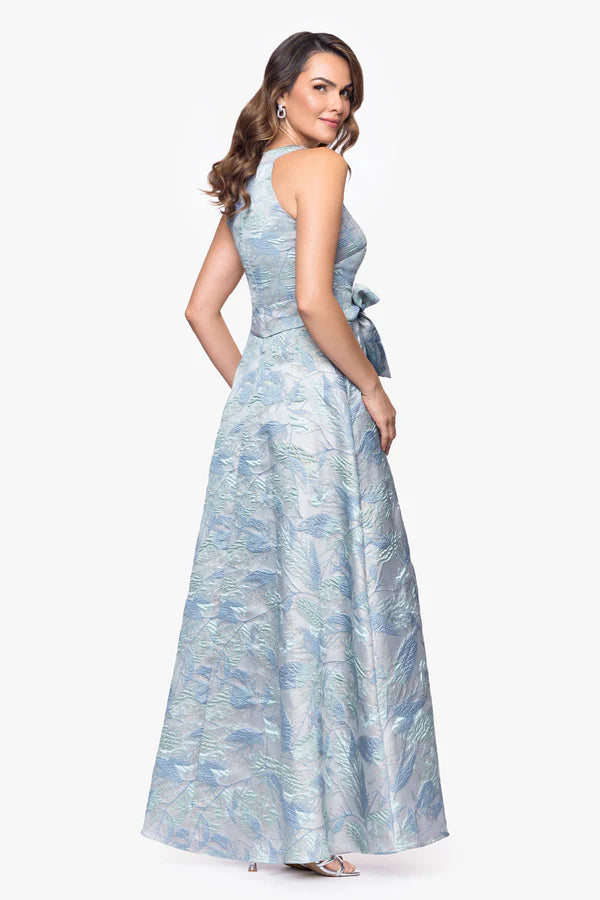 Betsy & Adam Brocade Halter Long Evening Dress A27854